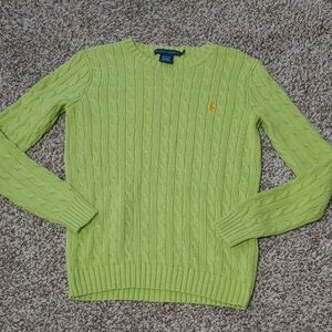 Ralph Lauren Women's Cable Knit Sweater Lime Green Cotton Size M